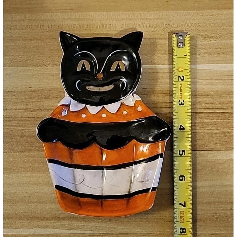 Johanna Parker Transpac Halloween Black Cat Cupcake Spoon Rest Trinket Tray
